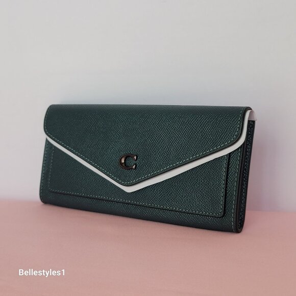 COACH Wyn Envelope Crossgrain Leather Wallet- Forest color ⭐ - Picture 4 of 16